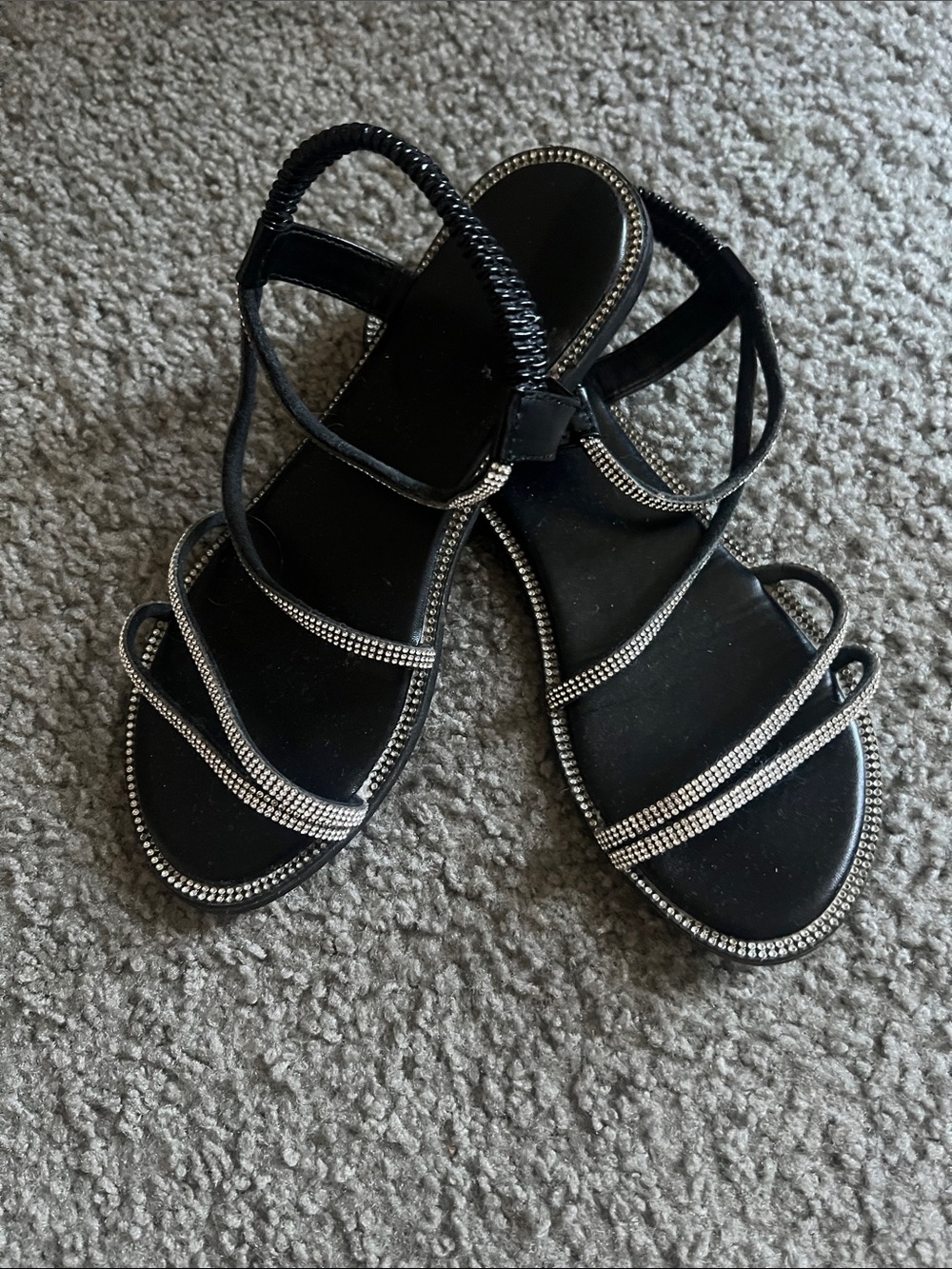 Black Rhinestone Strappy Women's Sandals